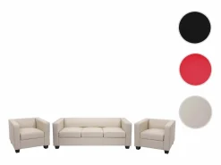 MCW 3-1-1 Conjunto de sofás Lille (3 piezas), Cuero Crema Outlet