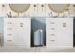 Merax 2 Muebles de baño de cerámica - 76,5 x 46,5 x 84,5 cm - con 3 cajones + estante lateral + 2 puertas - MDF - Blanco Clearance