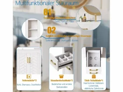 Merax 2 Muebles de baño de cerámica - 76,5 x 46,5 x 84,5 cm - con 3 cajones + estante lateral + 2 puertas - MDF - Blanco Clearance