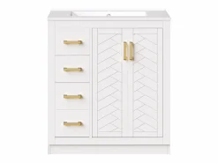 Merax 2 Muebles de baño de cerámica - 76,5 x 46,5 x 84,5 cm - con 3 cajones + estante lateral + 2 puertas - MDF - Blanco Clearance