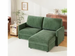 DripeX 2 -Seater Corner Sofa - ángulo reversible derecho / izquierda - 180x140x86cm - en tela de terciopelo acanalado - carga máxima de 300 kg - Verde Hot
