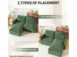 DripeX 2 -Seater Corner Sofa - ángulo reversible derecho / izquierda - 180x140x86cm - en tela de terciopelo acanalado - carga máxima de 300 kg - Verde Hot