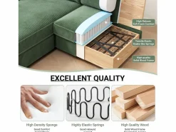 DripeX 2 -Seater Corner Sofa - ángulo reversible derecho / izquierda - 180x140x86cm - en tela de terciopelo acanalado - carga máxima de 300 kg - Verde Hot