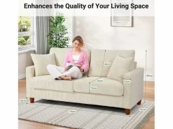 DripeX 2 -Seater Velvet Sofa, con 2 cojines, asientos profundos de 56 cm, 178x76x89cm, Beige Hot