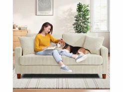 DripeX 2 -Seater Velvet Sofa, con 2 cojines, asientos profundos de 56 cm, 178x76x89cm, Beige Hot