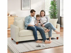 DripeX 2 -Seater Velvet Sofa, con 2 cojines, asientos profundos de 56 cm, 178x76x89cm, Beige Hot