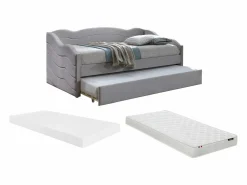 2 sofás cama extraíbles de 90 x 190 cm en terciopelo gris + colchón - LENVIA^Vente-unique Outlet