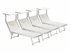 Beach & Garden Tumbona|4 Tumbonas plegables de aluminio con parasol para playa - Santorini Stock -