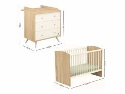 Sauthon Access guardería completa, cama de 120x60cm y cómoda - Roble Dorado Marru00f3n Sale