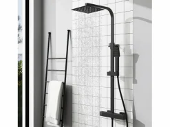 Aica 2 columnas de duchas termostáticas con duchas cuadradas y duchas de mano con columnas orientables (negro mate y cromo brillante) Plateado Discount