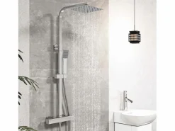 Aica Columna De Ducha|2 columnas de duchas termostáticas con duchas cuadradas y duchas de mano con columnas orientables (negro mate y cromo brillante)