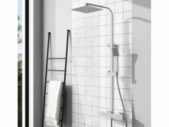 Aica Columna De Ducha|2 sets de ducha termostáticos en cromo brillante con rociador cuadrado y ducha de mano con columna ajustable