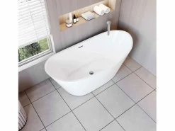 Bañera acrílica exenta lujosa y duradera,1500x720x650mm,estilo ovalado,color ,incluye manguera + desagüe^Aica Discount