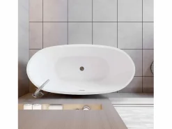 Bañera acrílica exenta lujosa y duradera,1500x720x650mm,estilo ovalado,color ,incluye manguera + desagüe^Aica Discount