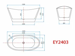 Bañera acrílica exenta lujosa y duradera,1500x720x650mm,estilo ovalado,color ,incluye manguera + desagüe^Aica Discount