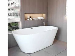 Aica Bañera acrílica exenta ovalada,1700x800x580mm,color ,incluye manguera + desagüe Blanco