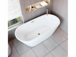 Aica Bañera acrílica exenta ovalada,1700x800x580mm,color ,incluye manguera + desagüe Blanco
