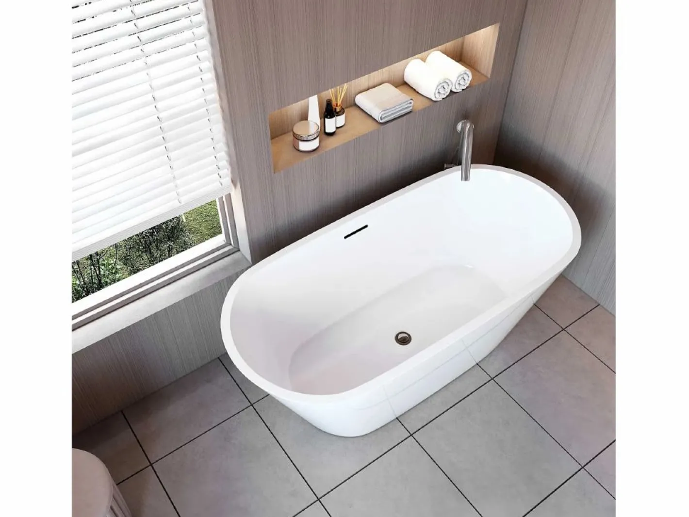 Bañera acrílica exenta ovalada,1500x700x580mm,color ,incluye manguera + desagüe^Aica New