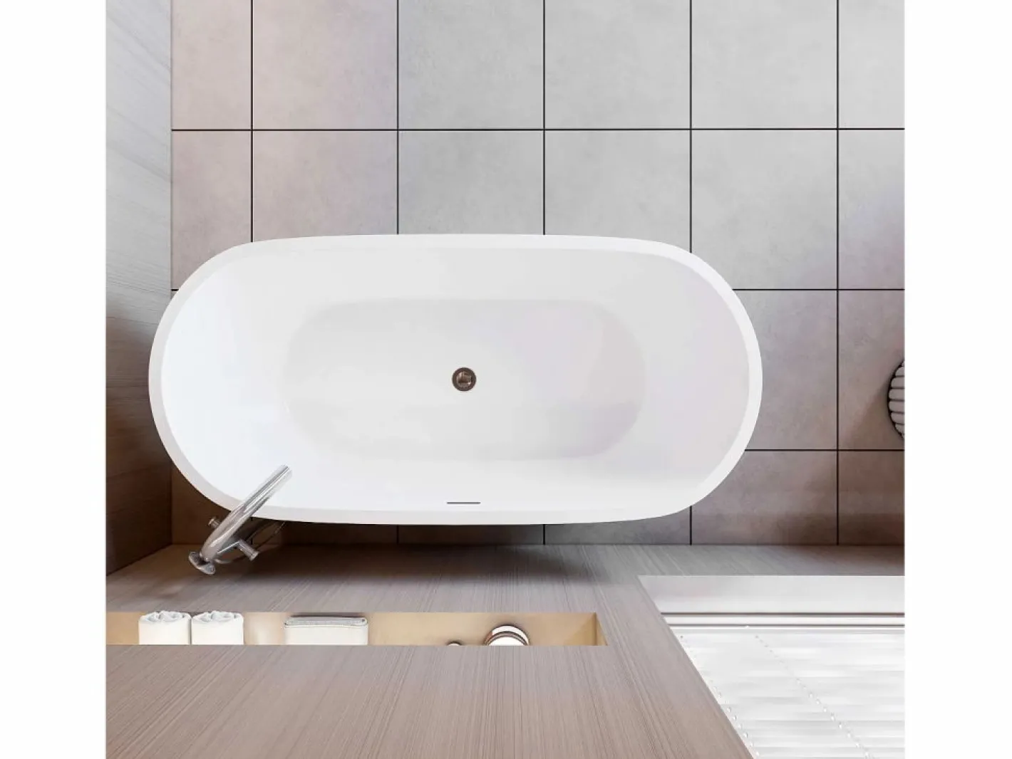 Bañera acrílica exenta ovalada,1500x700x580mm,color ,incluye manguera + desagüe^Aica New