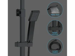 Aica Columna De Ducha|Columna de Ducha con Termostato - Alcachofa Cuadrada, Raciador Superior y Barra Ajustable Mate