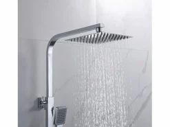 Aica columna de ducha con termostato 38℃ cuadrada plata de acero inoxidable 80-120cm Plateado Clearance
