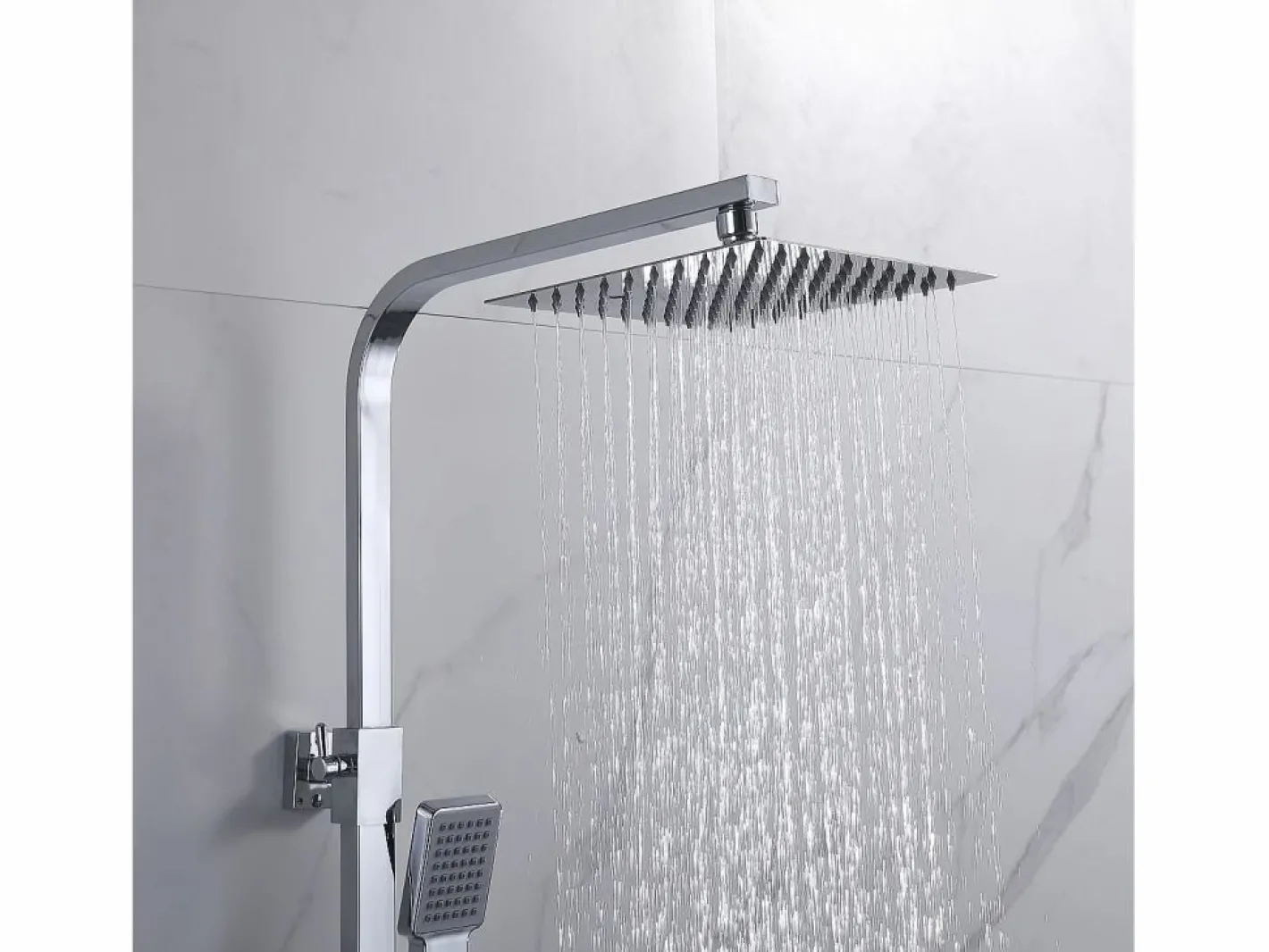 Aica columna de ducha con termostato 38℃ cuadrada plata de acero inoxidable 80-120cm Plateado Clearance