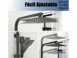 Aica Columna De Ducha|Columna de Ducha Termostática Negra Mate| Alcachofa Cuadrada Grande | Barra Regulable 76-118 cm | Sistema de Ducha Superior
