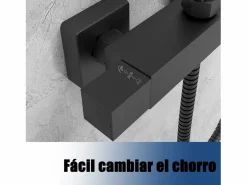 Columna de Ducha Termostática Negra Mate con Alcachofa Cuadrada + Rociador Superior Grande 20 cm x 20 cm^Aica Discount