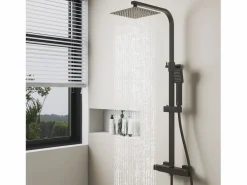 Aica columna de ducha termostático en mate y grifo de cocina cromo con control de temperatura Negro New