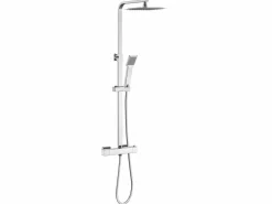 Columna de Ducha Termostática Cromo con Alcachofa Cuadrada, Rociador Superior y Barra Ajustable^Aica Outlet