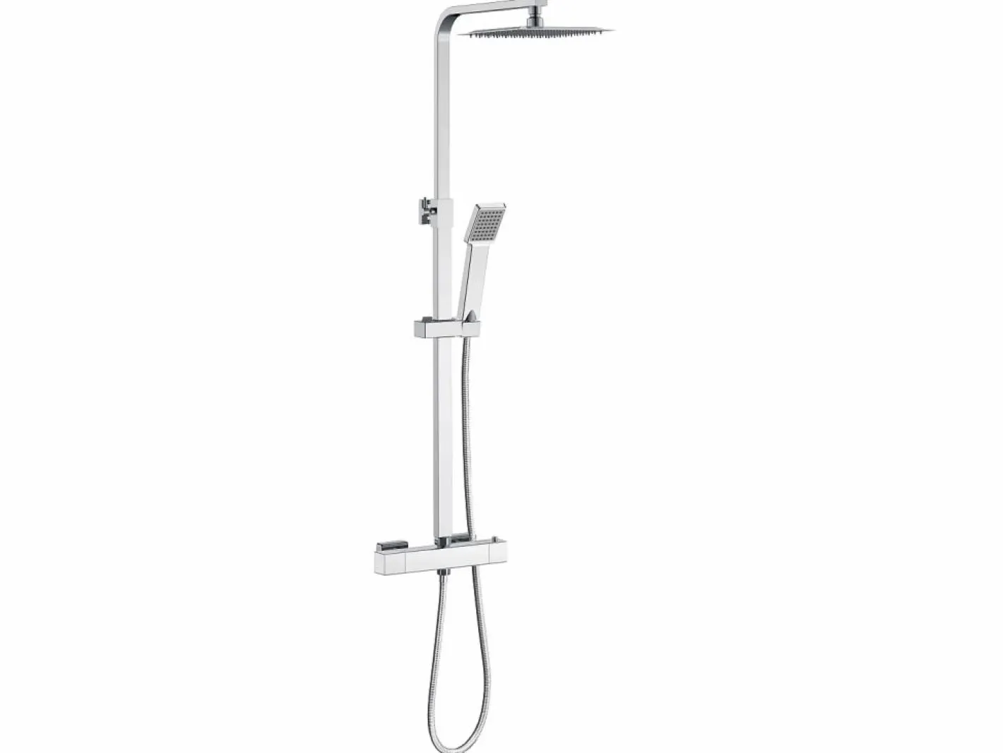 Columna de Ducha Termostática Cromo con Alcachofa Cuadrada, Rociador Superior y Barra Ajustable^Aica Outlet