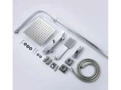 Columna de Ducha Termostática Cromo con Alcachofa Cuadrada, Rociador Superior y Barra Ajustable^Aica Outlet