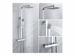 Aica Columna De Ducha|columna de ducha termostática 38℃ sin grifo plata brillante conjunto de ducha 80-120cm