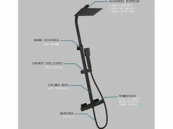 columna ducha mate con cuadrados termostato 38℃ barra 800-1200mm alcachofa ducha lluvia^Aica Online