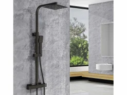 columnas de ducha termostáticos en mate con rociador cuadrado, ducha de mano y columna ajustable X2^Aica Discount