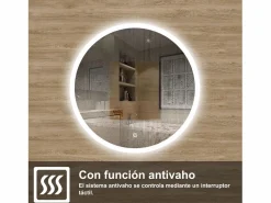 Accesorios De Cuarto De Baño|Espejo De Cuarto De Baño|AICA Espejo de baño con iluminación LED Espejo redondo,60 cm, antivaho, brillo ajustable, memoria de apagado