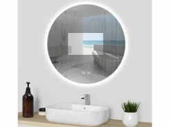AICA Espejo de baño con iluminación LED Espejo redondo,70 x 70 cm,luz 3 colores, antivaho, brillo ajustable, memoria de apagado^ Clearance