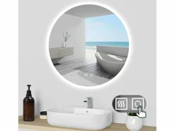 AICA Espejo de baño con iluminación LED Espejo redondo,70 x 70 cm,luz 3 colores, antivaho, brillo ajustable, memoria de apagado^ Clearance