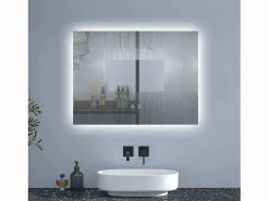 AICA Espejo de baño con luz LED,80 x 60 cm,luz tres colores+ antivaho+ brillo ajustable+ función de memoria agapada Transparente Hot