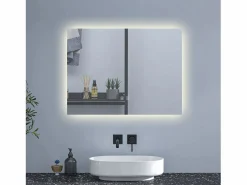 AICA Espejo de baño con luz LED,80 x 60 cm,luz tres colores+ antivaho+ brillo ajustable+ función de memoria agapada Transparente Hot