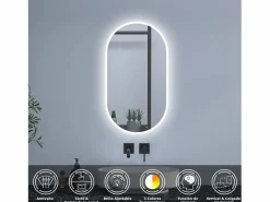 Aica Espejo de baño LED 500 x 1000 mm, ovalado, antivaho, luminosidad regulable Transparente Discount