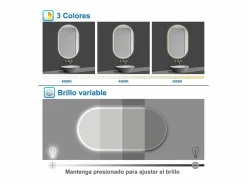 Aica Espejo de baño LED 500 x 1000 mm, ovalado, antivaho, luminosidad regulable Transparente Discount