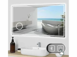Aica Espejo de baño LED 120×70cm,Bluetooth,3×lupa Transparente Best