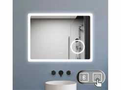 Aica Espejo de baño LED 80×60cm,Bluetooth,Espejo de aumento Transparente Outlet