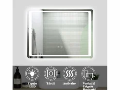 Aica Accesorios De Cuarto De Baño|Espejo De Cuarto De Baño|Espejo de baño LED 80×60cm,antivaho,interruptor táctil