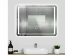 Aica Accesorios De Cuarto De Baño|Espejo De Cuarto De Baño|Espejo de baño LED 80×60cm,antivaho,interruptor táctil