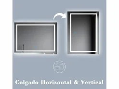 Espejo de baño LED sin cobre 100×80cm,antivaho,interruptor táctil^Aica Outlet