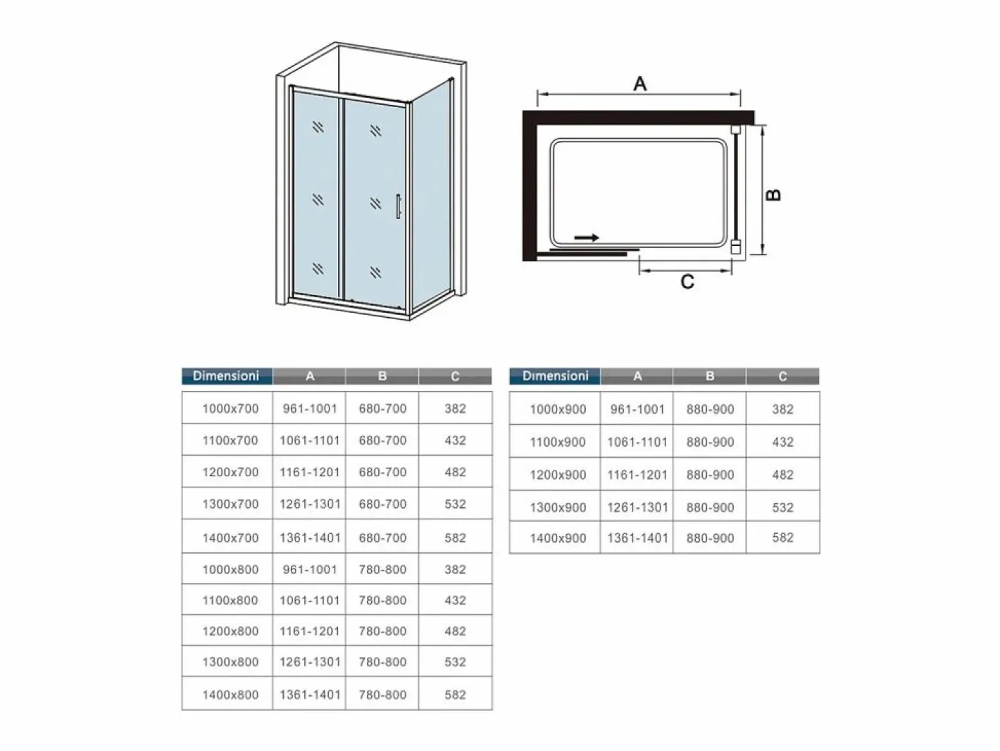 Aica Mampara de ducha corredera+panel lateral,vidrio templado 5mm,(1161-1201)x(680-700)x1850mm Transparente Hot