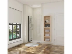 Mampara de ducha dos hojas plegables vidrio easyclean 5mm,perfil negro,(786-816)x1900mm^Aica Sale