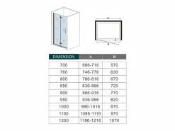 Aica Mampara De Ducha|Mampara de ducha frontal plegable vidrio 6mm con tratamiento antical,(1186-1216)x1850mm
